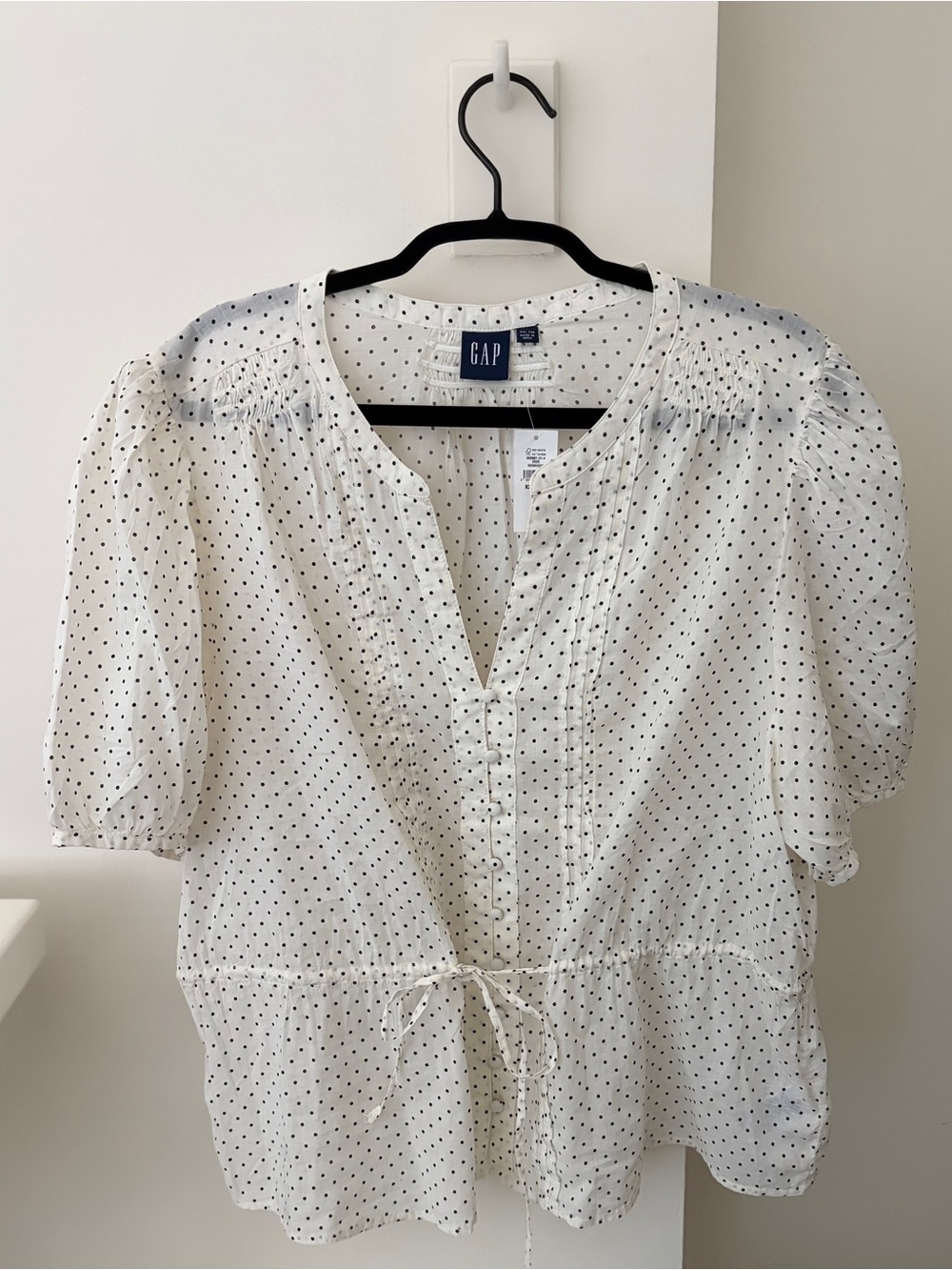 GAP White Blouse with Black Polka Dots and Tie Waist